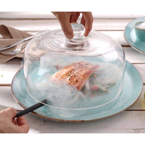 Cloche à Fumer Réutilisable En Plastique Transparent - 26 Cm Avec Base En Bois - Pour Viandes, Desserts, Cocktails - Accessoire Fumoir Maison
